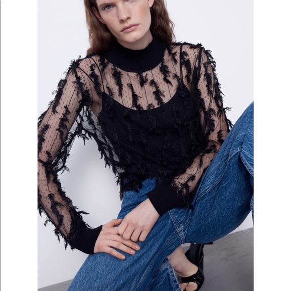 Zara feathers effect sheer top - Picture 2 of 16